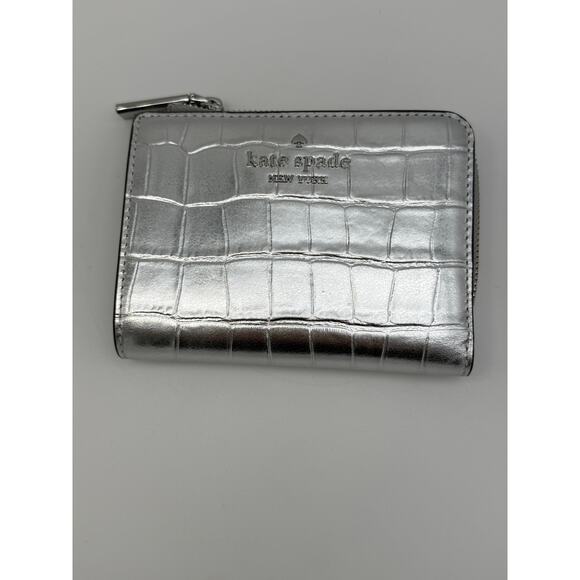 kate spade Handbags - NWT Kate Spade Madison Silver Metallic Croc Small Zipper Pocket Purse Wallet